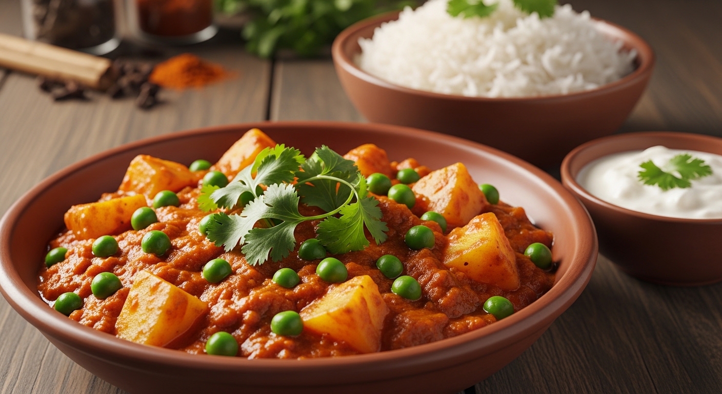 A warm home-style South Asian meal — daal, sabzi, rice, and roti — served fresh in a container